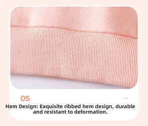 Detail view of the pink ribbed hem on girl long sleeve set showing durable knitting texture