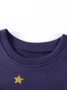 Dunkelblaues Mädchen-Sweatshirt aus Baumwolle mit goldenem Stern und Rundhalsausschnitt