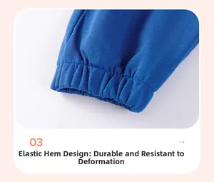 Detailed macro view of blue elastic ribbed cuffs on cotton cargo pants for young boys