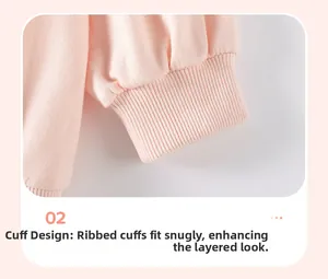 Detail view of pink long sleeve sweatshirt with soft ribbed cuffs for girls