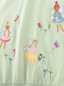 Hellgrünes Kleinkind Mädchen Sweatshirt mit bunten Fee, Schmetterling und Blumen Stickerei