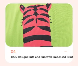 Macro shot of cotton long sleeve t-shirt back with colorful cartoon tiger screen print