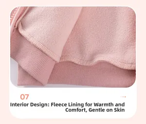Close-up of pink toddler hoodie featuring warm fleece lining and ribbed hem detail