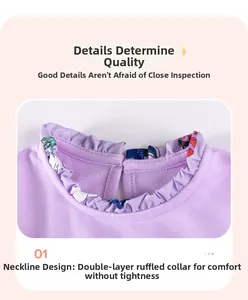 Detail of ruffled double-layer collar on lavender cotton dress with strawberry lining