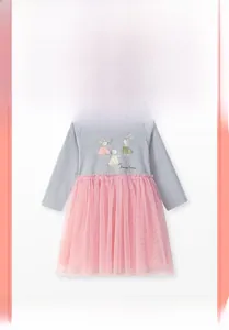Details von Mädchen Langarmkleid mit tanzenden Mäusen Print und rosa Tüll-Tutu-Rock