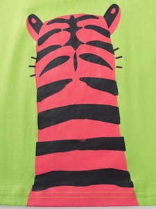 Boys long sleeve green cotton T-shirt featuring cartoon pink tiger print detail