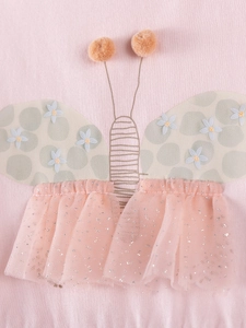 Ensemble fille rose avec broderie papillon 3D et détails en maille pailletée