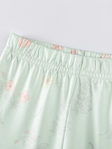 Pantalon en tricot vert clair à fleurs pour filles avec taille élastique confortable