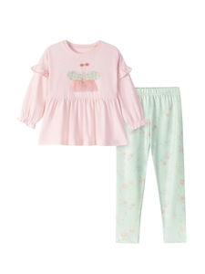 Ensemble deux pièces fille: haut rose à broderie papillon et legging à fleurs mignon