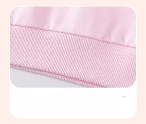 Detail of pink sweatshirt ribbed hem design showing fine knitting texture and quality