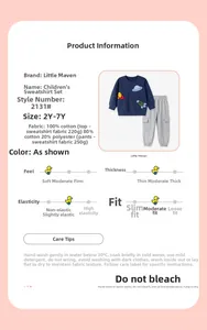 Detail card showing 100% cotton space theme sweatshirt and size chart for boys