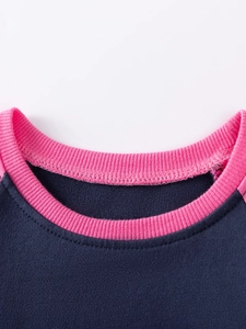 Kids navy and pink contrast crewneck sweatshirt with detailed ribbed collar and stitching