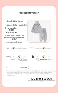 Détail du survêtement gris à capuche pour fille avec spécifications du tissu coton