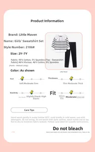 Detail showing fabric composition and care labels for striped girls' clothing set