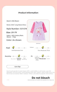 Detailed fabric and size specifications for girls' fairy rabbit cotton princess dress