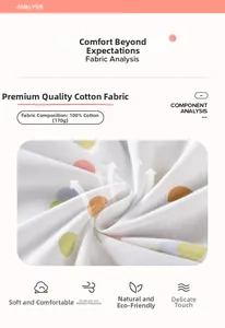 Detail of 100% cotton 170g white fabric with colorful polka dots for girls' dresses