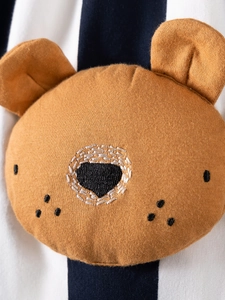 Abito a righe da bambina con ricamo orsetto 3D e morbido tessuto in maglia di cotone