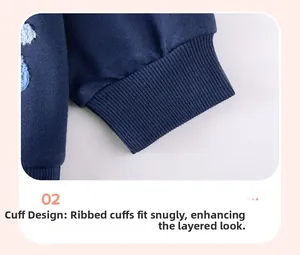 Detail of ribbed cuffs on navy blue boy sweatshirt for a snug fit and texture