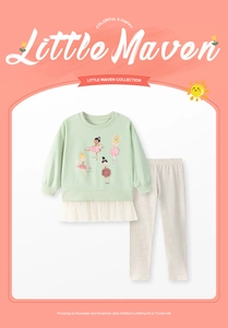 Completo autunnale Little Maven per bambine con felpa verde menta, stampa ballerina e leggings