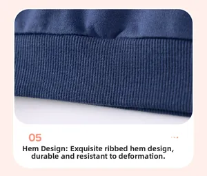 Detailed macro view of the durable navy blue ribbed hem on a boy's knitted sweatshirt