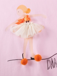 Pink girl's autumn outfit featuring ballerina pattern with 3D tutu and bow details