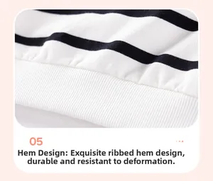 Close-up detail of durable ribbed hem on striped cotton long sleeve girls' set
