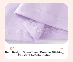 Detailed close-up showing the double-stitched hem on this purple cotton girl's dress