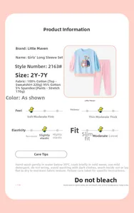 Detailed size and material chart for Little Maven girl cotton sweatshirt and pants set
