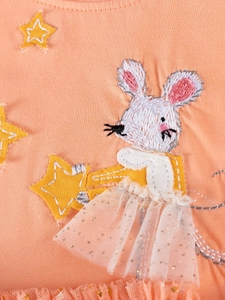 Abito rosa in cotone per bambine con ricamo a forma di topo e tutu in tulle con paillettes