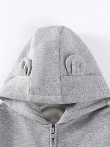 Sweat à capuche gris zippé pour tout-petits avec de mignonnes oreilles d'animaux en 3D sur la capuche