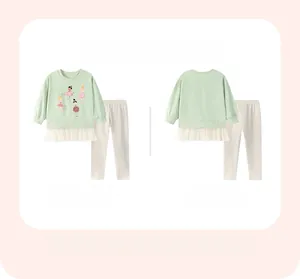 Completo bambina con felpa ballerina verde menta e leggings grigi, vista fronte e retro