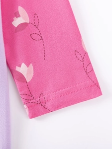 Girls long sleeve cotton dress with pink tulip print and professional stitching detail
