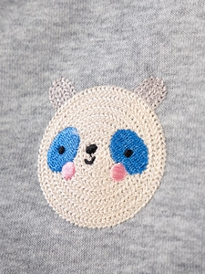 Sweat à capuche gris avec broderie panda mignonne en tissu bouclé texturé de haute qualité