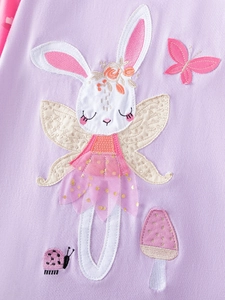 Girls cartoon bunny fairy dress in light purple cotton with detailed embroidery