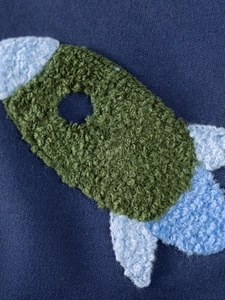 Dark blue boys sweatshirt featuring detailed rocket bouclé applique and high-quality knit texture