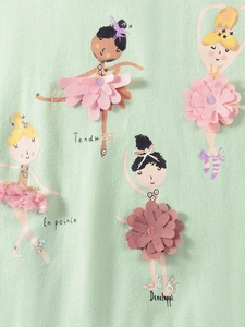 Completo bimba verde menta in cotone con ballerine 3D e dettagli in tulle a fiori 3D