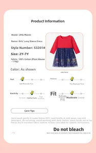 Tabella delle taglie e dettagli dell'abito da bambina rosso con gonna in tulle blu