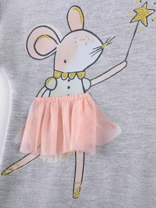 Set di Top a Maniche Lunghe con Coniglio e Pantaloni in Tutu di Rete per Bambine Abbigliamento Quotidiano in Cotone