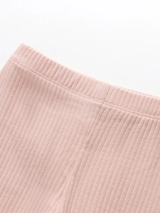 Leggings in maglia a coste rosa per bambina con vita elastica e morbida trama