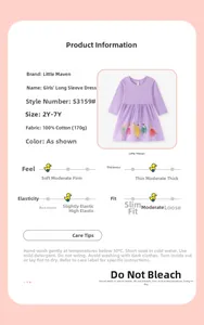 Détails de la robe en coton pour filles avec motif ballerine et guide des tailles