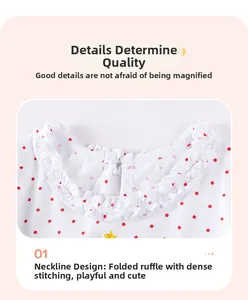 Détail de robe de Noël pour bébé avec pois rouges et col à volants smocké