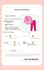 Detailed sizing and fabric specification chart for girls' pink cotton rabbit outfit