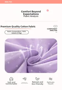 Détail du tissu en pur coton à pois violets montrant la texture douce de 170g de qualité