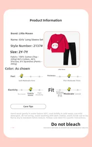 Detailed spec card for girls' Christmas cotton sweatshirt and black pants set