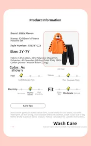 Detail card of orange tiger hoodie set with fleece lining and black cargo trousers