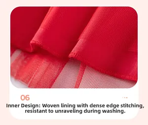Détail de la doublure de robe de Noël rouge en tissu tissé avec des coutures renforcées