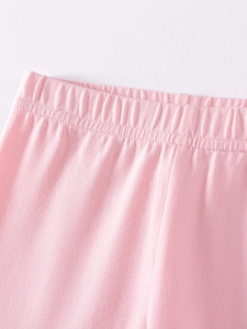 Pink cotton knitted girls' casual pants featuring a comfortable elastic waistband detail
