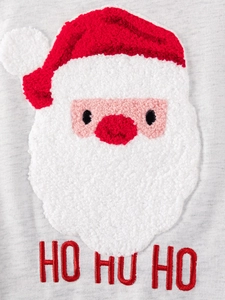 Christmas toddler set featuring Santa Claus chenille embroidery and HO HO HO slogan on gray fabric