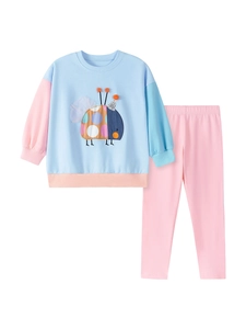 Girls long sleeve sweatshirt and pants set with cartoon beetle embroidery