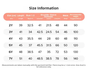 Detailed size chart for boys cartoon cotton sweatshirt from ages 2Y to 7Y in centimeters